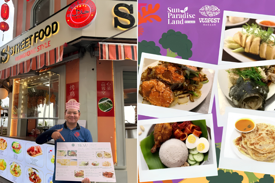 Fresh Halal seafood dinner at sunset on the white sand beach of Phu Quoc island