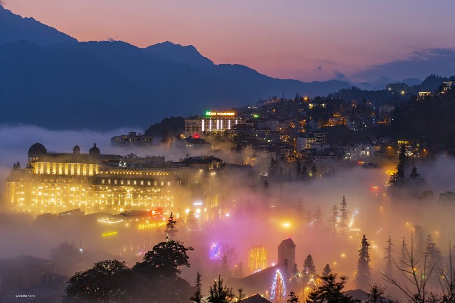 Historic Sapa town at dusk