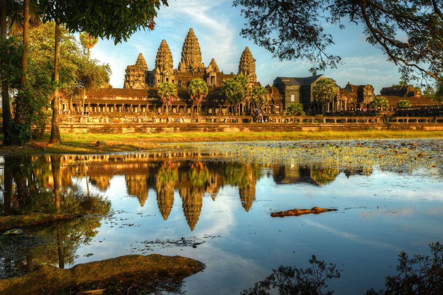 Majestic sunrise at iconic Angkor Wat