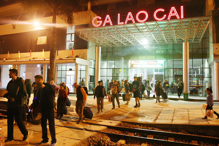 Passenger train at Lao Cai Railway Station in northern Vietnam